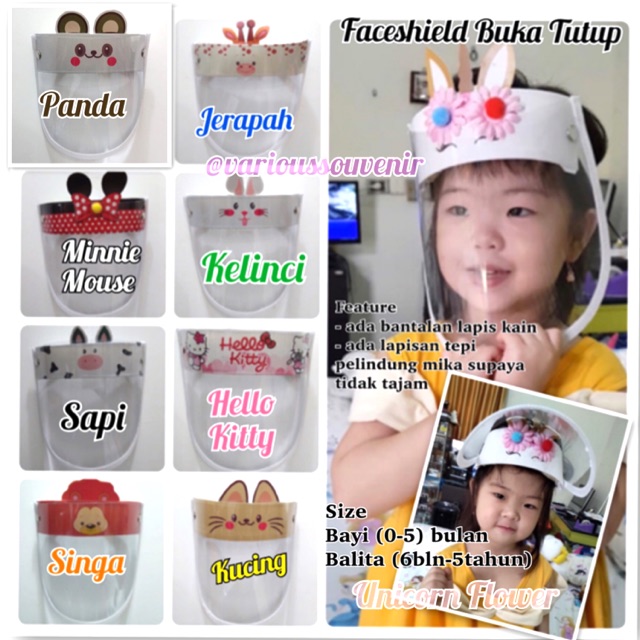 Faceshield Baby Anak Balita Buka Tutup Naik Turun NewBorn Playgroup TK SD Bayi Baby Anak Lucu Hewan