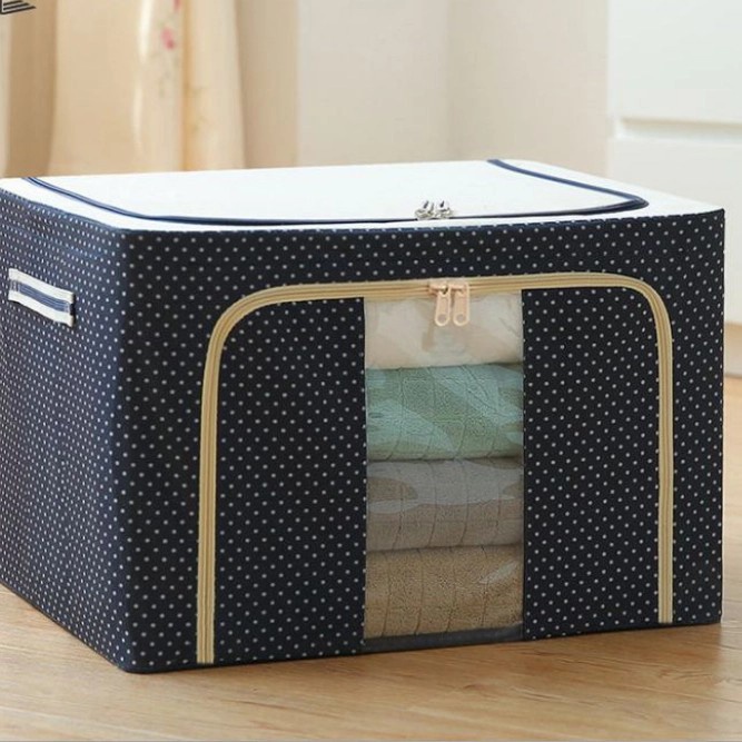 

File-Box- Stroge Box 72L Frame Baja Double Zipper Large Box - Polkadot Biru -Box-File.