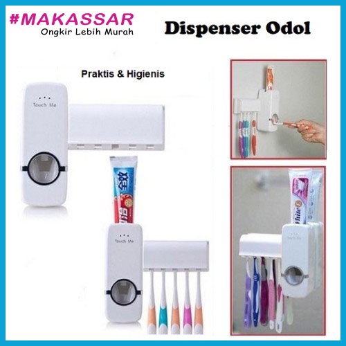 Dispenser Odol dan Tempat Sikat Gigi TOUCH ME Rak Tooth Paste &amp; Brush Set WHITE Otomatis Pasta Holder