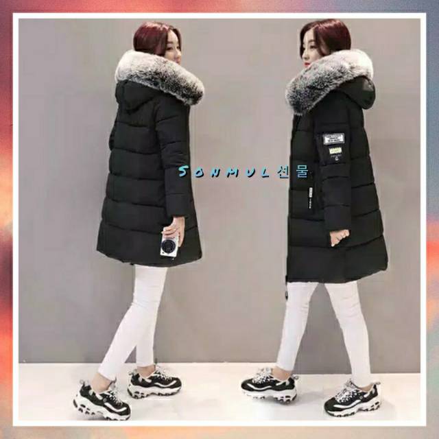 WOMAN WINTER HOODIE DOWN LONG COAT JAKET PANJANG MUSIM DINGIN BULU