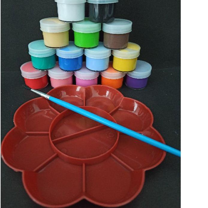 

cat lukis serbaguna paket lengkap dengan kuas dan palet 14 warna Flash Sale