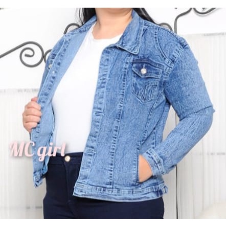 MC girl - Jaket Jeans Snow Blue Wanita / Jacket Lepis Snowblue Ukuran 3XL Cewek / Outer Denim Size 2XL / Jaket Jumbo