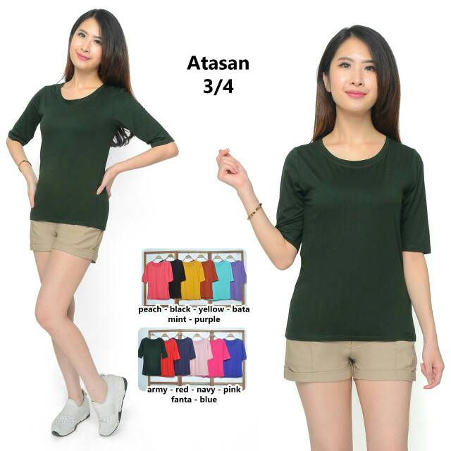 O-neck polos 3/4/Tshirt wanita murah/ Baju polos wanita