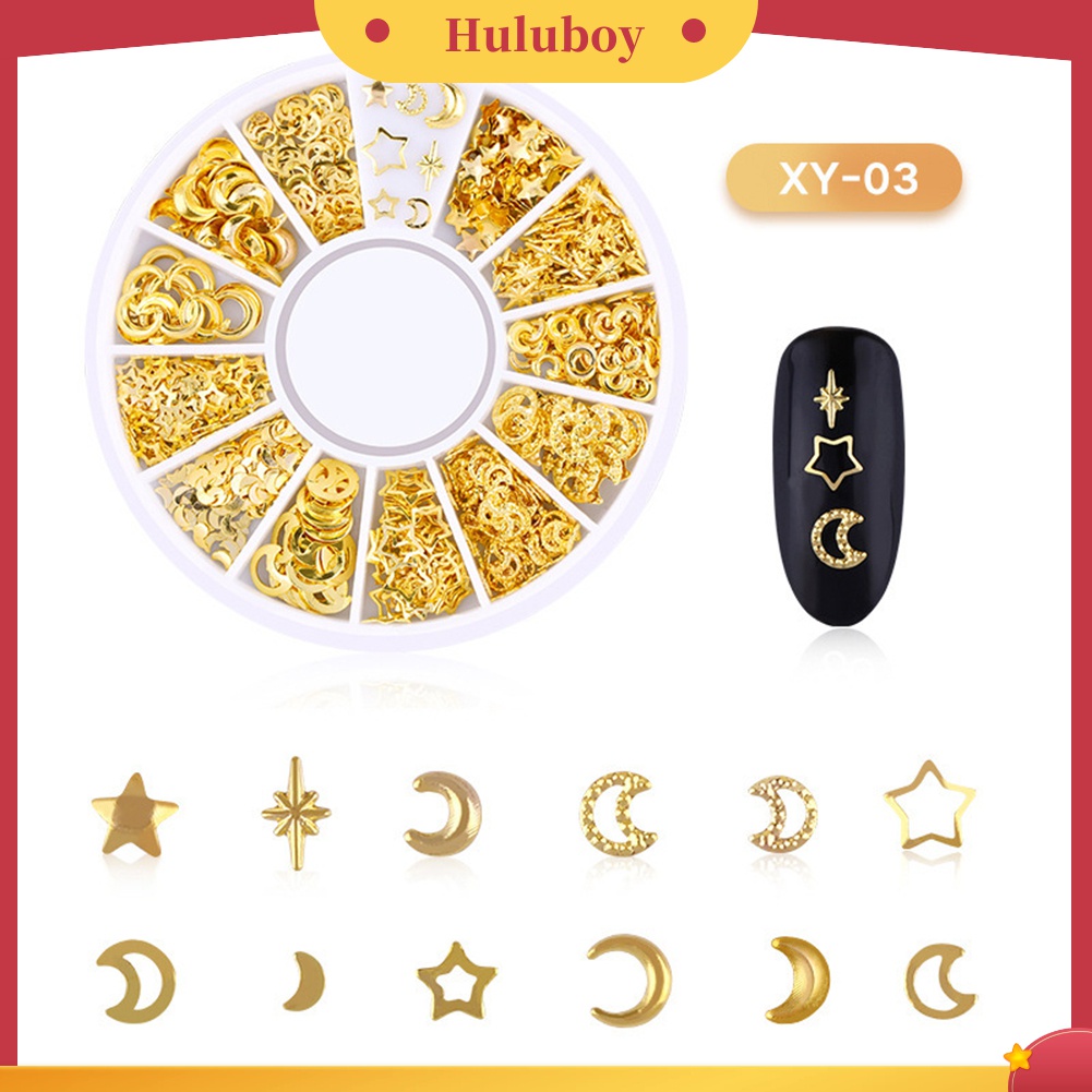 Huluboy Huluboy♡ Rivet Metal Metalik 3D Bentuk Hati / Bulan / Bintang Untuk Dekorasi Manicure