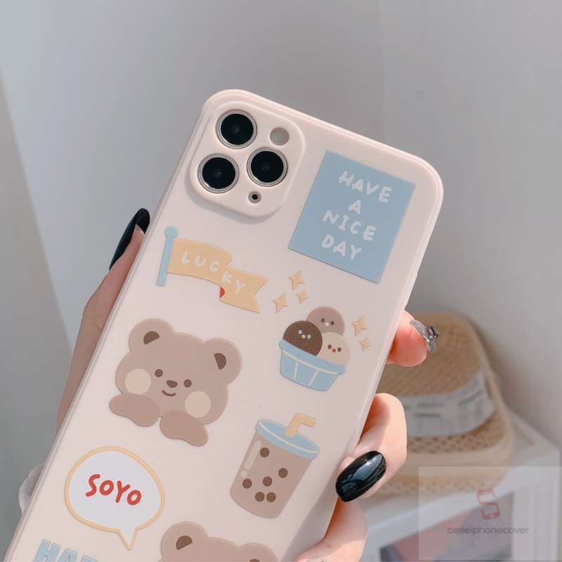 Cute Bear Soft Case Oppo Reno 6 A16 A5s A12 A54 A74 A35 A53 2020 A94 A33 2020 A31 2020 A32 A3s A7 A11 A5 A9 2020 A74 A12e Reno 5 4 Oppo A92 A52 A72 Reno4F Reno 4 Lite A93 F17Pro Smiley Protective Cover-7