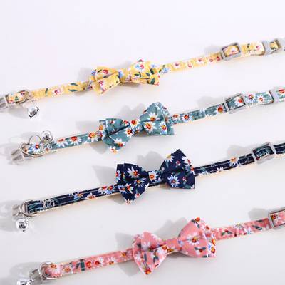 Pet cat bow collar Dengan Bell double nylon Detachable bow cat and dog Daisy Necklace