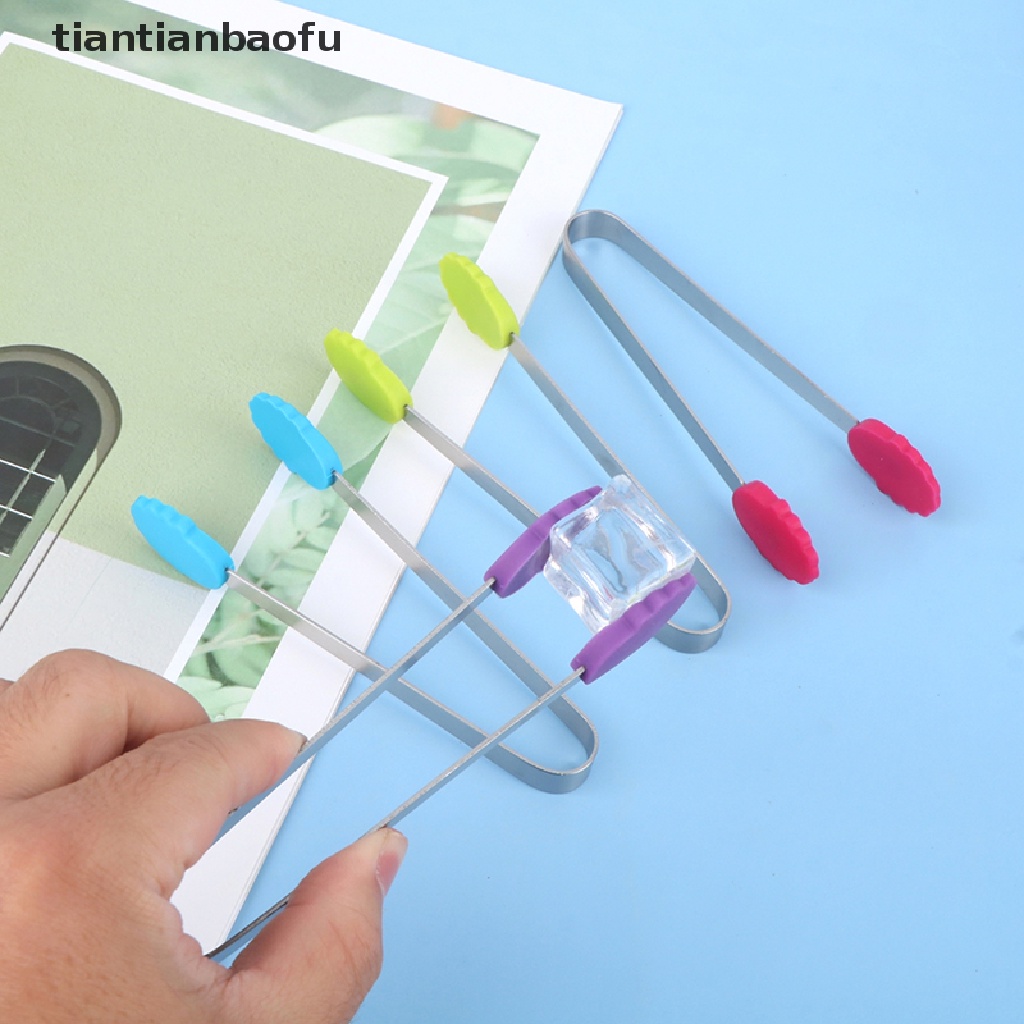 [tiantianbaofu] 1Pc Silicone Food Tongs Flower Shape Stainless Steel Non-slip Ice Candy FoodClip Boutique