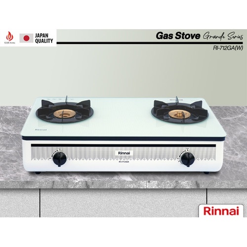 RINNAI RI-712GA W KOMPOR GAS 2 TUNGKU TEMPER GLASS KACA RI712GAW RI-712GA B RI712GAB RI-712TG RI712TG