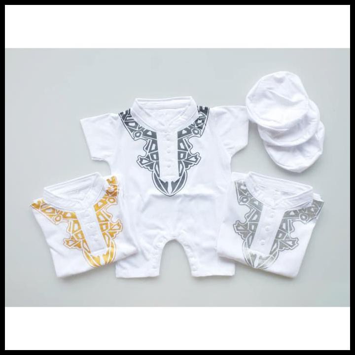 PAKAIAN MUSLIM BAJU KOKO BAYI LAKILAKI ROMPER KEREN SABLON WARNA - WARNA SILVER