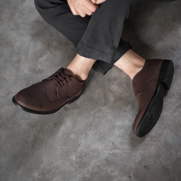 Wingtip Brown | Sepatu Pantofel Formal Kasual Kerja Kuliah Pria Cowok Men Lokal Laces | FORIND Worka