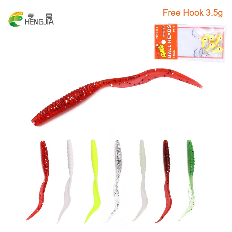 Hengjia 6pcs / Set Umpan Pancing Bentuk Cacing Ekor Keriting Bahan Silikon 10cm 2.9g