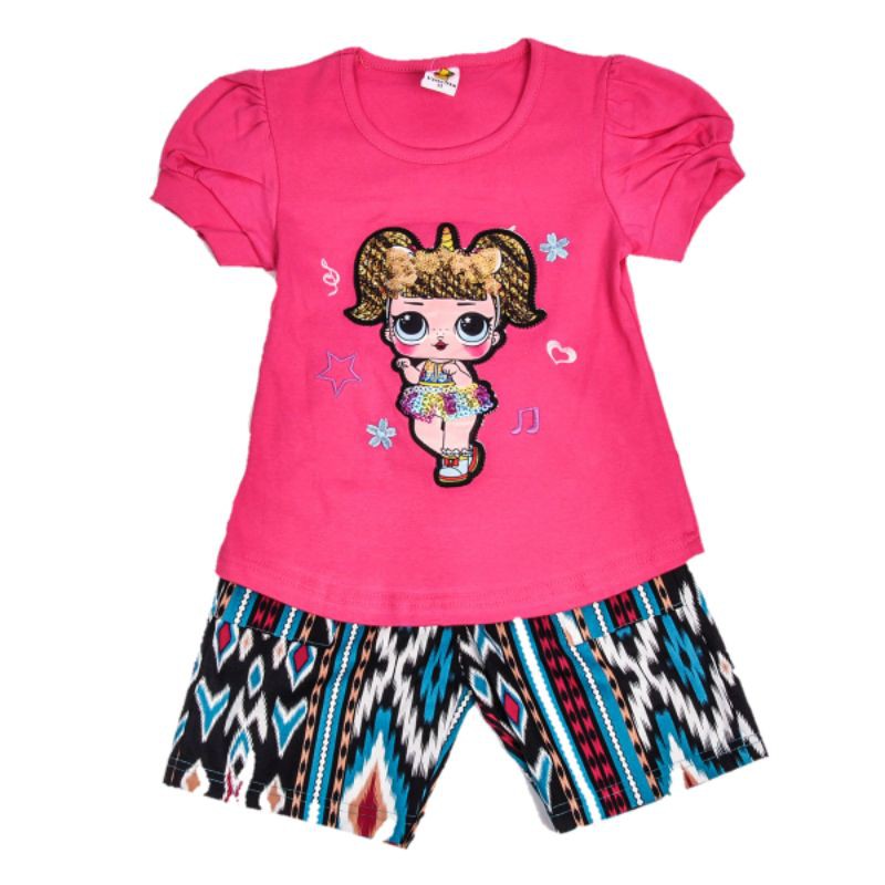 Setelan fashion baju anak perempuan 2-7 tahun motif LOL sr.224 celana katun atasan kaos