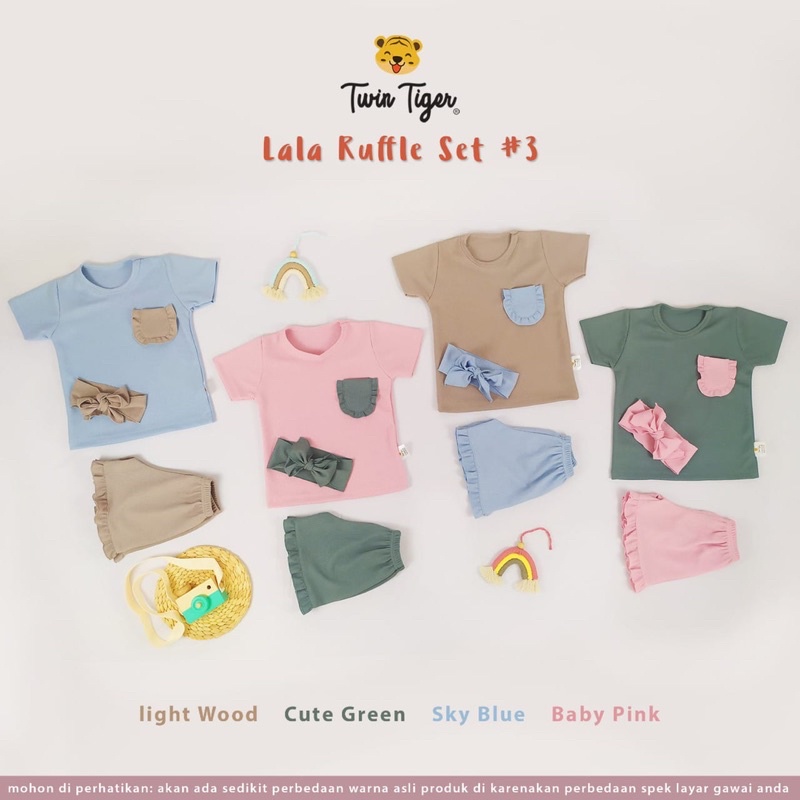 Twin Tiger Baby Setelan Lala Ruffle Set + Bandana Cantik