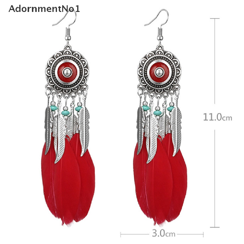 (AdornmentNo1) Anting Gantung Panjang Kait Gaya Bohemia Motif Bulu + Rumbai Untuk Perhiasan Wanita