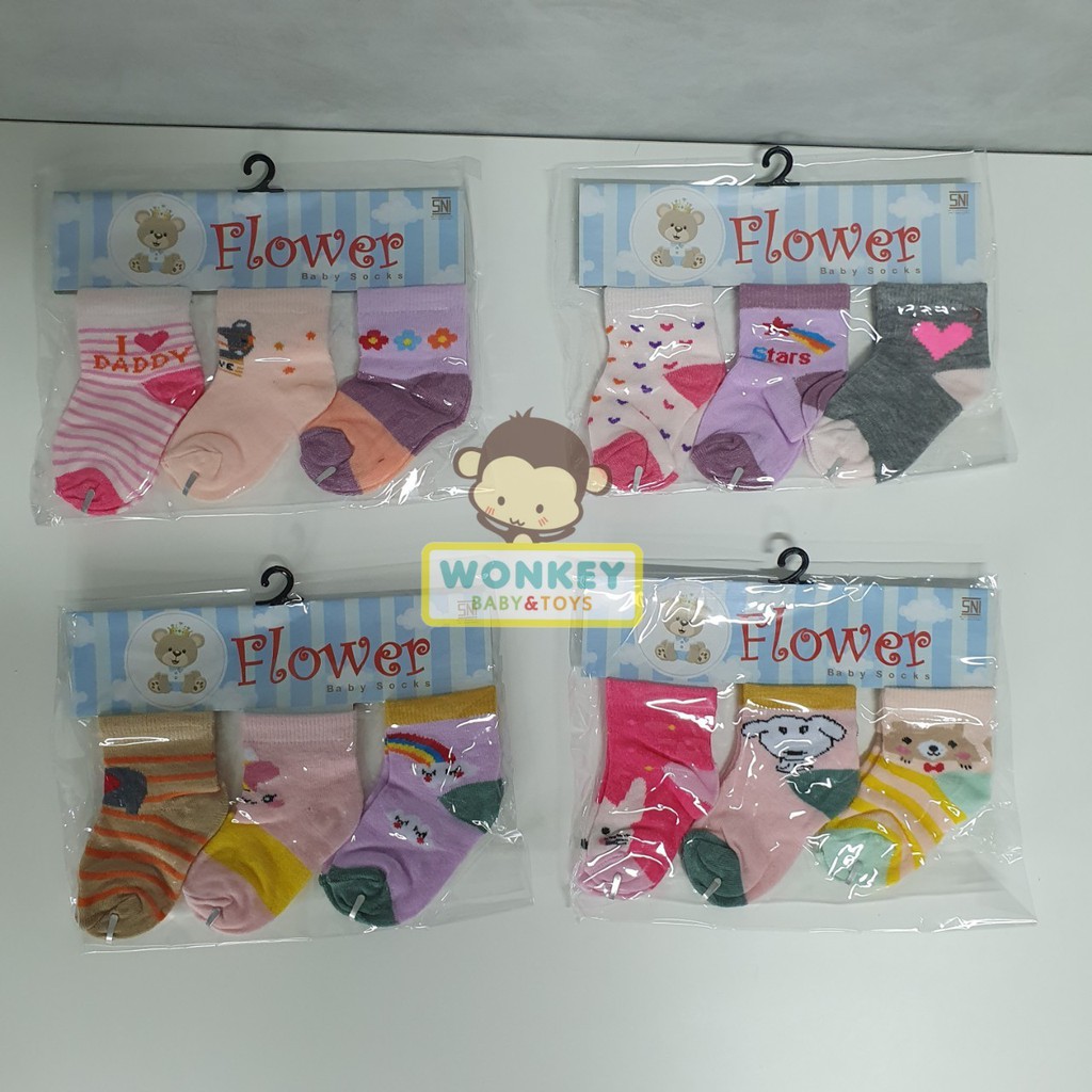Kaos Kaki 3 in 1 Flower SNI / Kaos Kaki Baby Bayi Laki laki Wanita Unisex