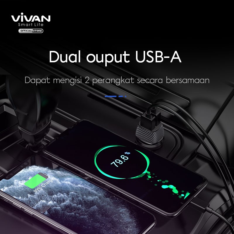 VIVAN Car Charger CC02C 3.4A Dual USB Smart IC Quick Charging Mobil Original Garansi Resmi 1 Tahun