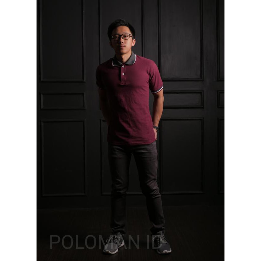 Baju Kaos Kerah Polo Shirt Cowok Pria Lacoste Katun Cotton Maroon High Quality