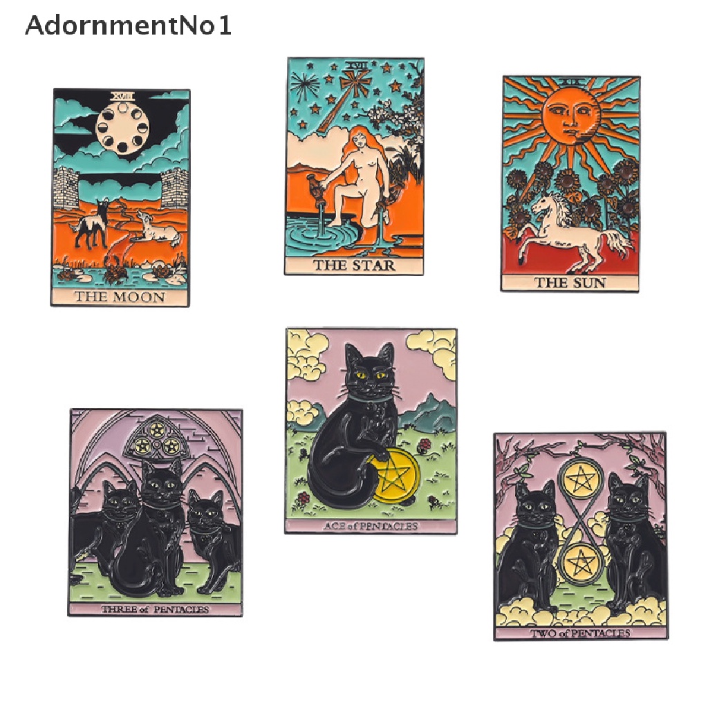 (AdornmentNo1) Bros / Pin Motif Kartu Tarot / Kucing Hitam Untuk Aksesoris Pakaian / Tas Denim