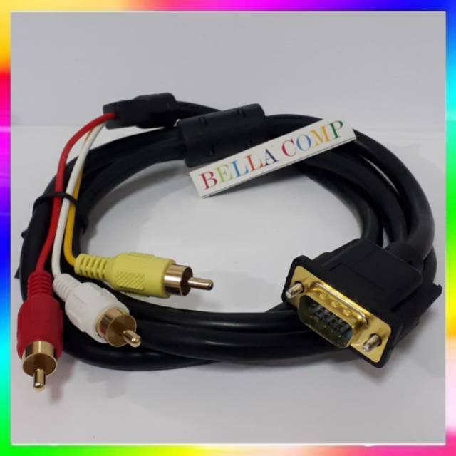 Kabel Adapter Vga Male Plug 15Pin To 3 Rca Audio Av P