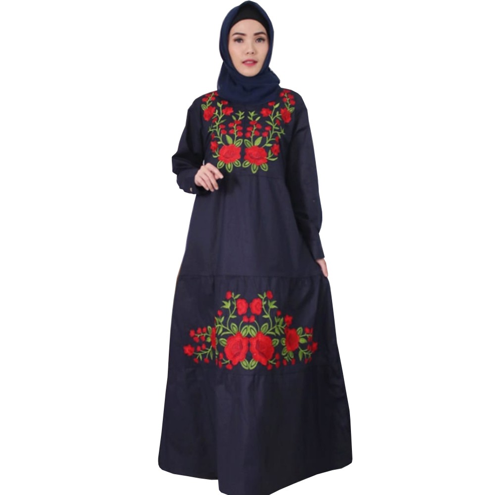 Gamis Maxi Bordir Katun Stret / MeLar / Karet / BUSUI / LD 100 CM - LD 108 CM