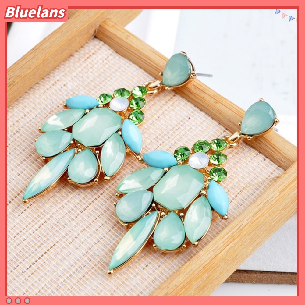 Bluelans Exquisite Women Rhinestone Inlaid Geometric Flower Stud Earrings Party Jewelry