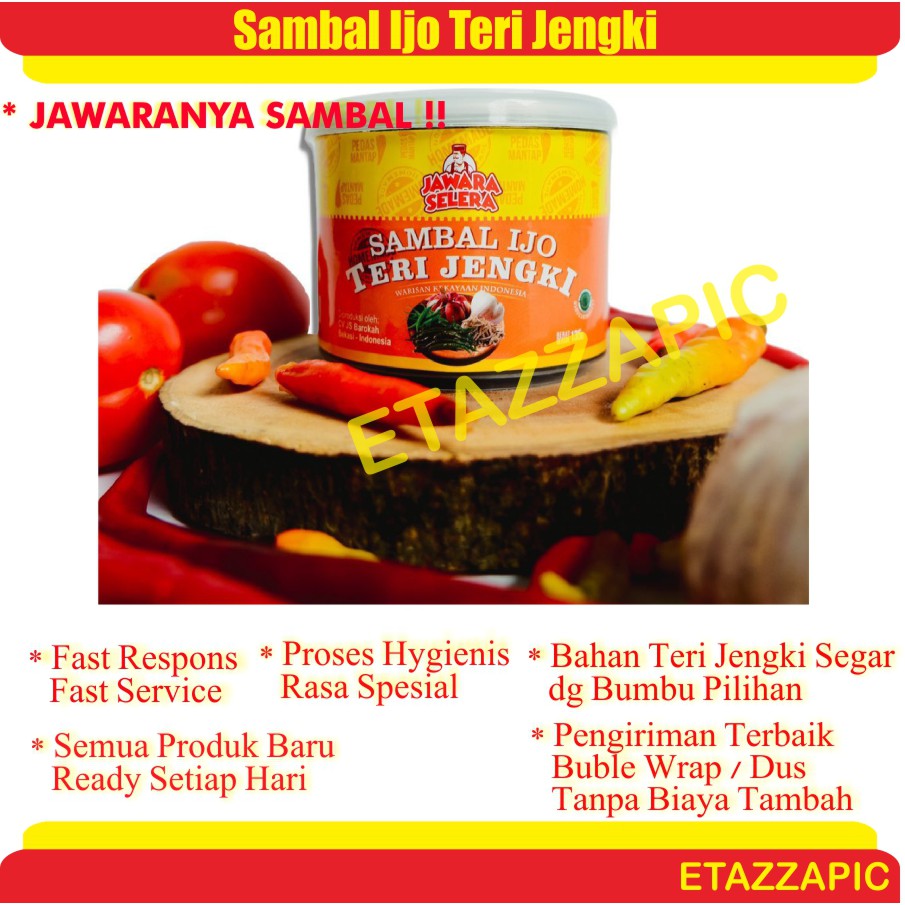 

Sambal JAWARA SELERA Sambel Lombok Ijo Teri Jengki 135 Gr Jengkol Kemasan Kaleng Pedas
