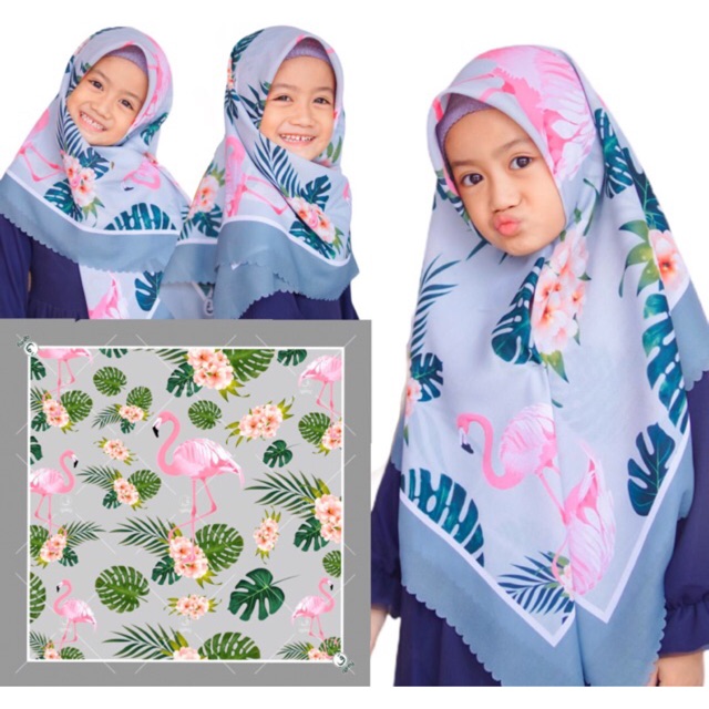 VOAL PRINTING ANAK MOTIF FLAMINGGO / HIJAB ANAK LUCU / KILBAB ANAK KARAKTER / KERUDUNG ANAK