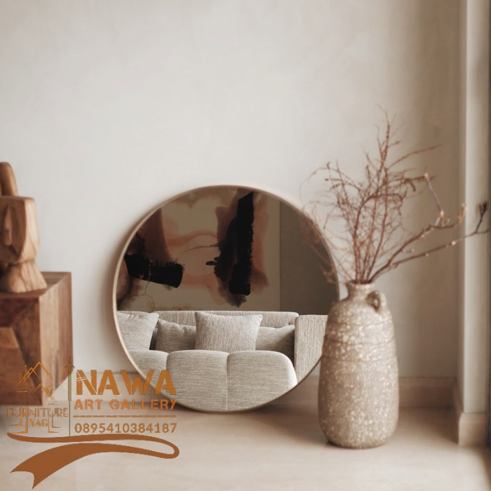 CARRA | Cermin Dinding Minimalist Bundar Bevel Gold - Mirror