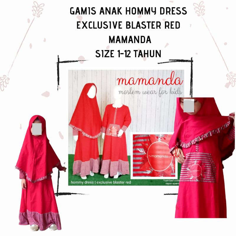 GAMIS KAOS ANAK PEREMPUAN PAKAIAN MUSLIM ANAK PEREMPUAN MAMANDA EXCLUSIVE BLASTER RED 5 7 9 TAHUN