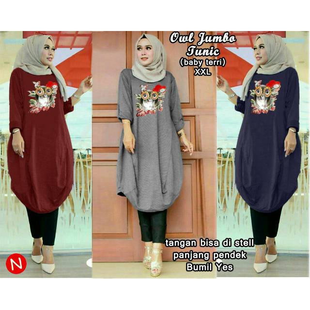 owl jumbo tunic, tunik, atasan wanita, Tunik Jumbo, atasan wanita, Tunik muslim,tunik modis,kekinian