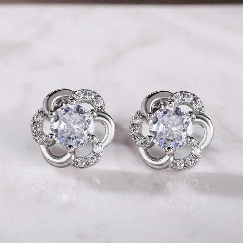 Bling Bling Flower Shaped Stud Earrings Engagement Wedding Accessories For Women Aesthetic Earrings Jewelry