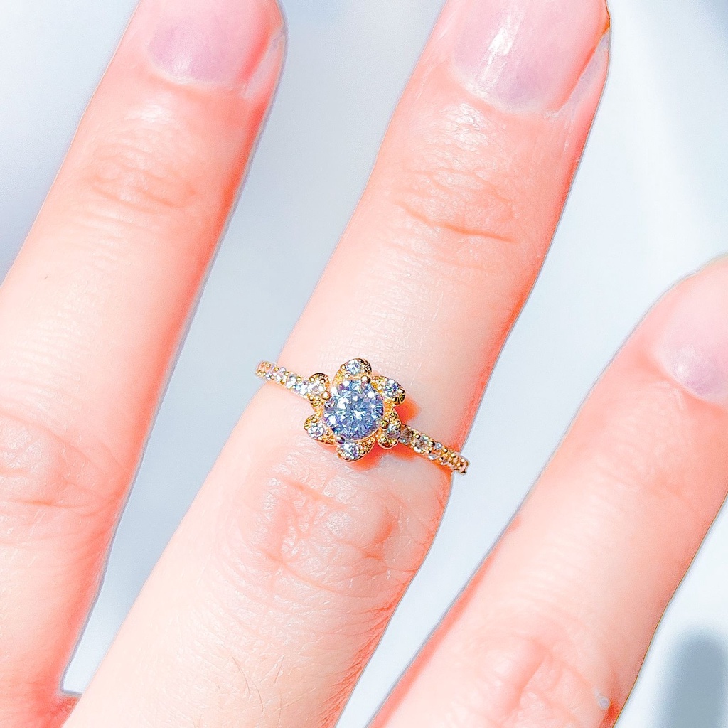 Cincin anak dan dewasa emas asli kadar 700 70 16k solitaire like diamond bunga sunflower ringan 1 satu gram gr g bling permata stylish terbaru nomor no 10 11 12 13 14 15 16 17 ring gold