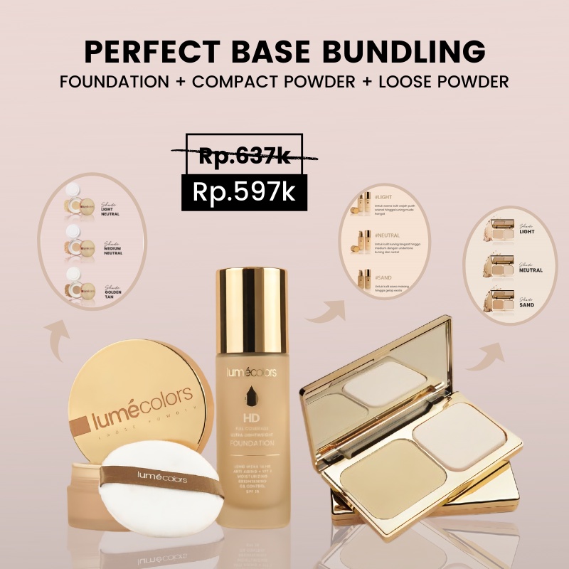Paket Make Up Kosmetik Lengkap Perfect Base Lumecolors Fondation Foundation Loose dan Compact Powder