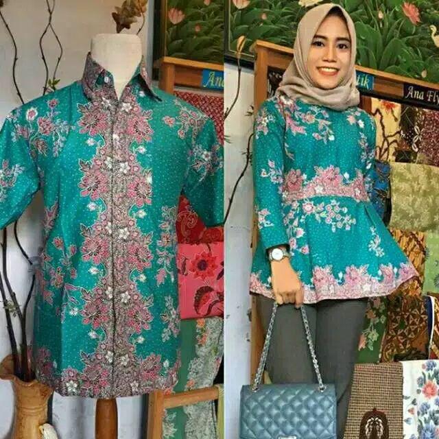 Sarimbit Batik Tosca Melati Couple Nella Peplum Sakura Bunga Seragam Kondangan