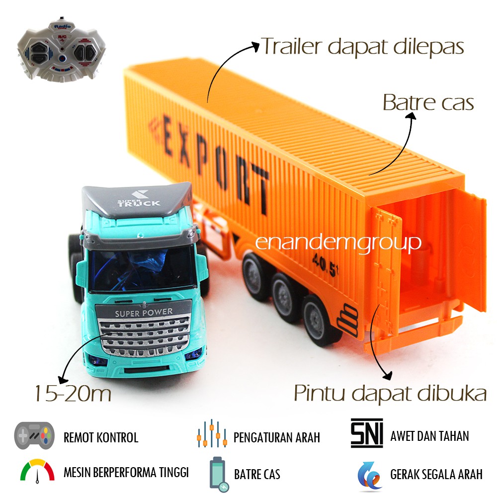 Mainan Mobil Remot Kontrol RC Dump Truk Kontainer Trailer Batre Cas