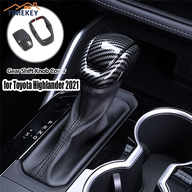 TK 2Pcs Carbon Fiber Gear Shift Knob Cover Sticker Head Trim for Toyota Highlander 2021