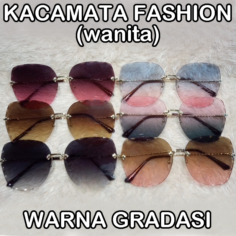 Kacamata Fashion Wanita Lensa Rimless - Kacamata Hitam Gradasi - Kacamata Kualitas Premium - Kacamata Mewah