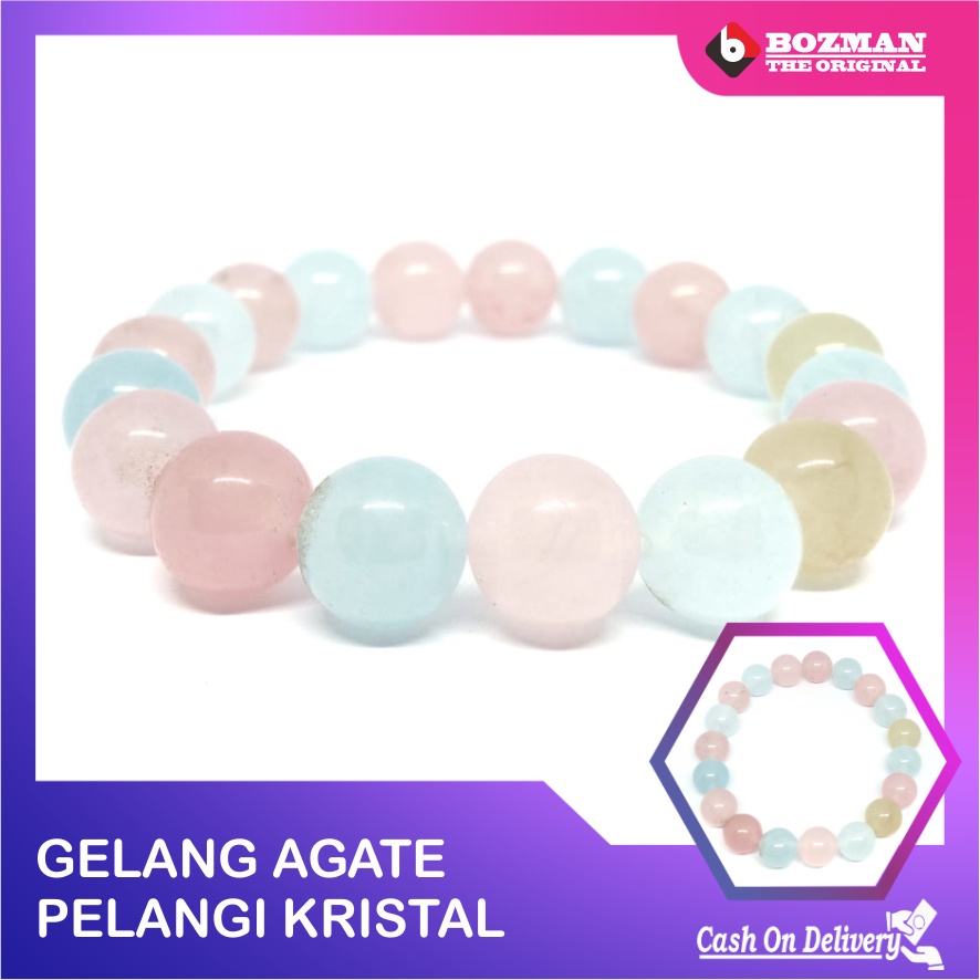 Gelang Batu Pelangi Agate 10mm Model tali Elastis