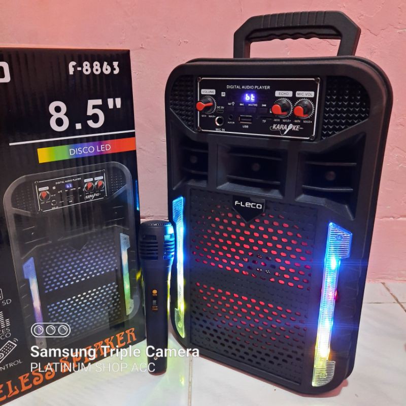 SPEAKER BLUETOOTH 8,5 INCH GRATS MIC KARAOKE DAN REMOTE/SALON AKTIF SUPER BASS WIRELESS MULTIMEDIA