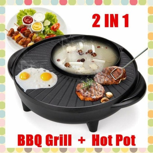 Panci Hotpot Shabu 2in1 Electric BBQ Listrik Pot Steam Grill Fleco 602 bergaransi resmi 1 tahun mantap