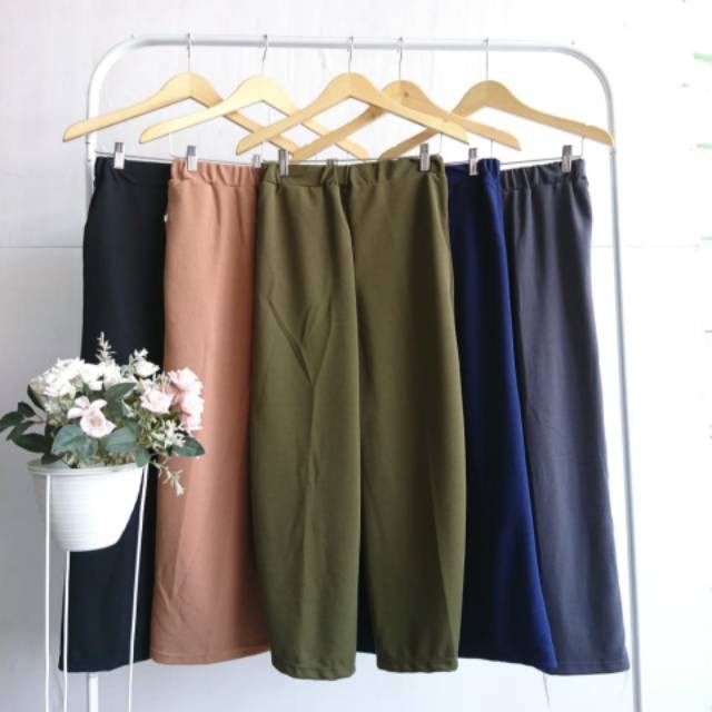 BIG SIZE EDISI ALL SIZE fit BB up 90kg✔ KULOT POLOS JUMBO ~ Crepe Waffle TEBAL &amp; ELASTIS | Warna Pilihan/Original BISA COD celana panjang wanita/wide legs/boho