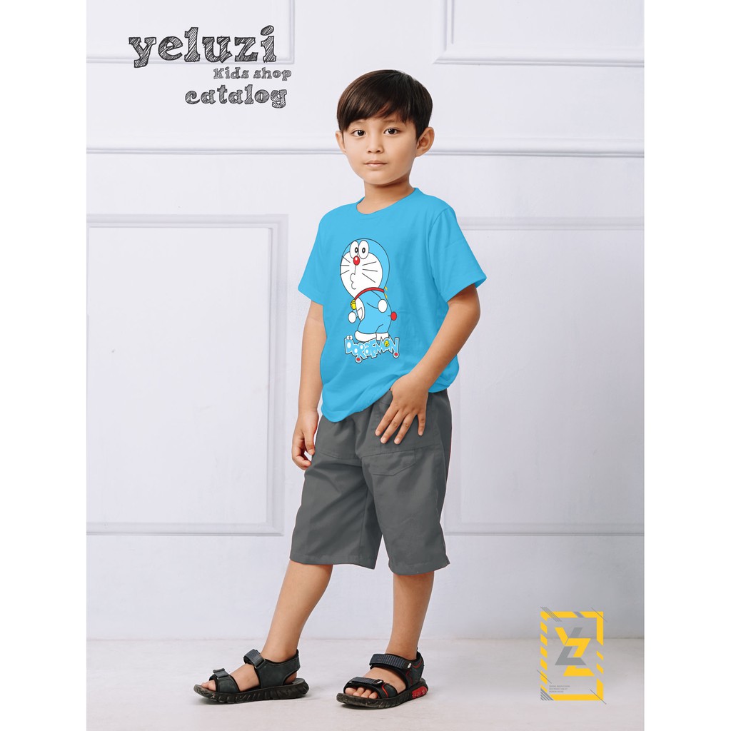 Kaos Baju Atasan anak oblong karakter Doraemon Biru yeluzi