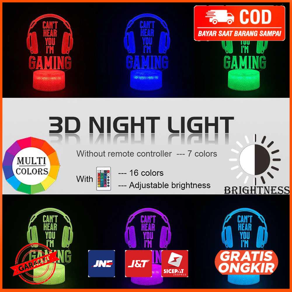 Lampu 3D RGB LED Transparan Design Night Light Gaming LD321