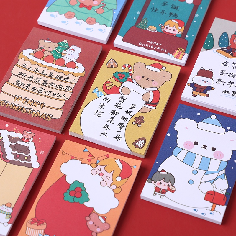 50 Lembar Kertas Memo Sticky Notes Motif Kartun Natal Gaya Korea