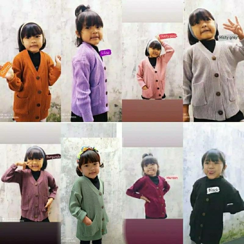 Knit Cardigan anak Pocket kancing besar unisex laki perempuan Earth tone