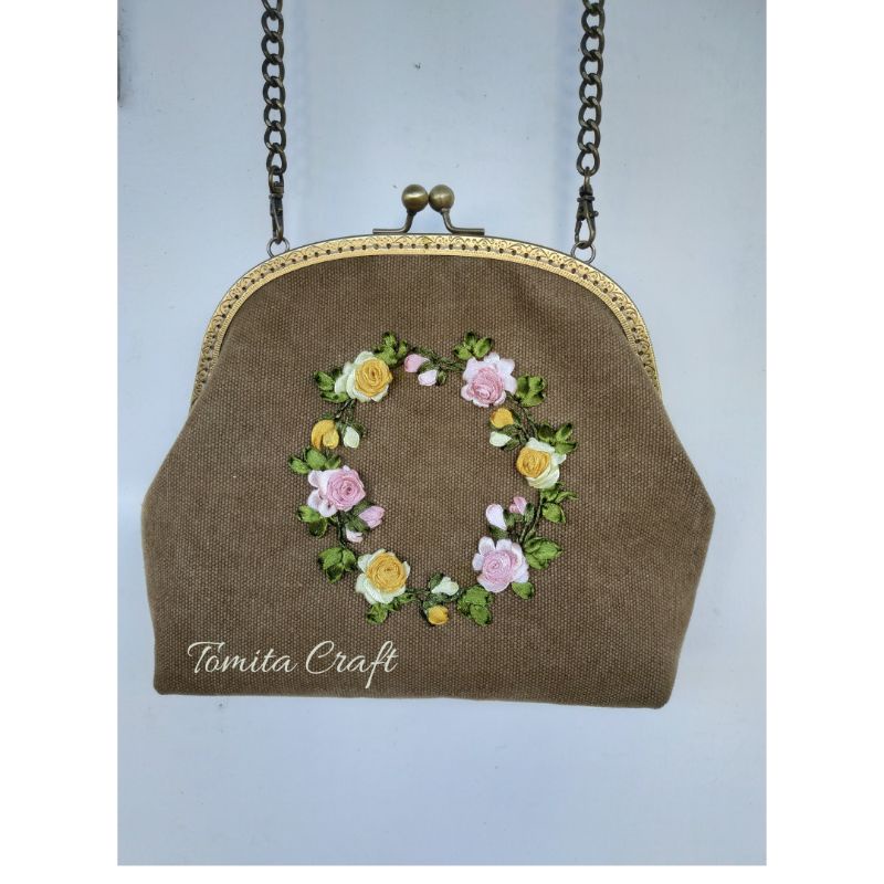 Promo Tas handmade sulam pita / frame bag ribbon embroidery