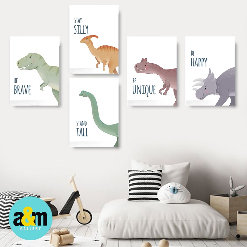 Poster Kayu Hiasan Dinding Kamar Bayi dan anak Gambar Dynosaurus ( A4 ) Dekorasi Kamar anak Wall decor Edukasi Gambar Tema Dynosaurus - A&amp;M