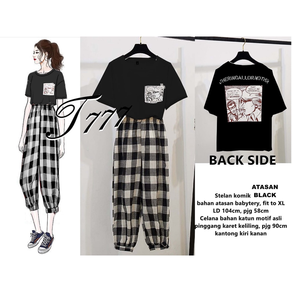 Stelan Kotak Komik / Satu Set Setelan Wanita / Setelan Baju dan Celana Wanita / Set Setelan Wanita /