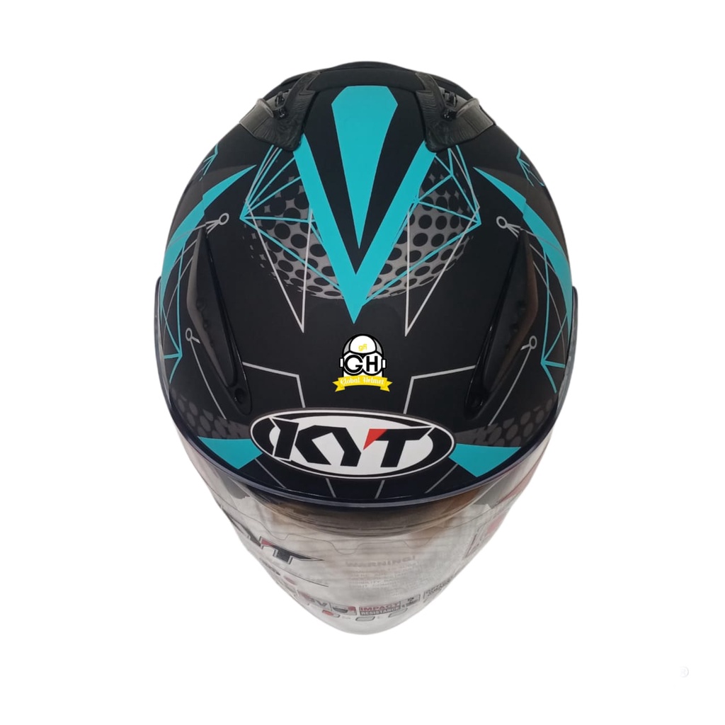 HELM KYT GALAXY FLAT R MATRIX BLACK MATT AQUA BLUE DOUBLE VISOR HALF FACE