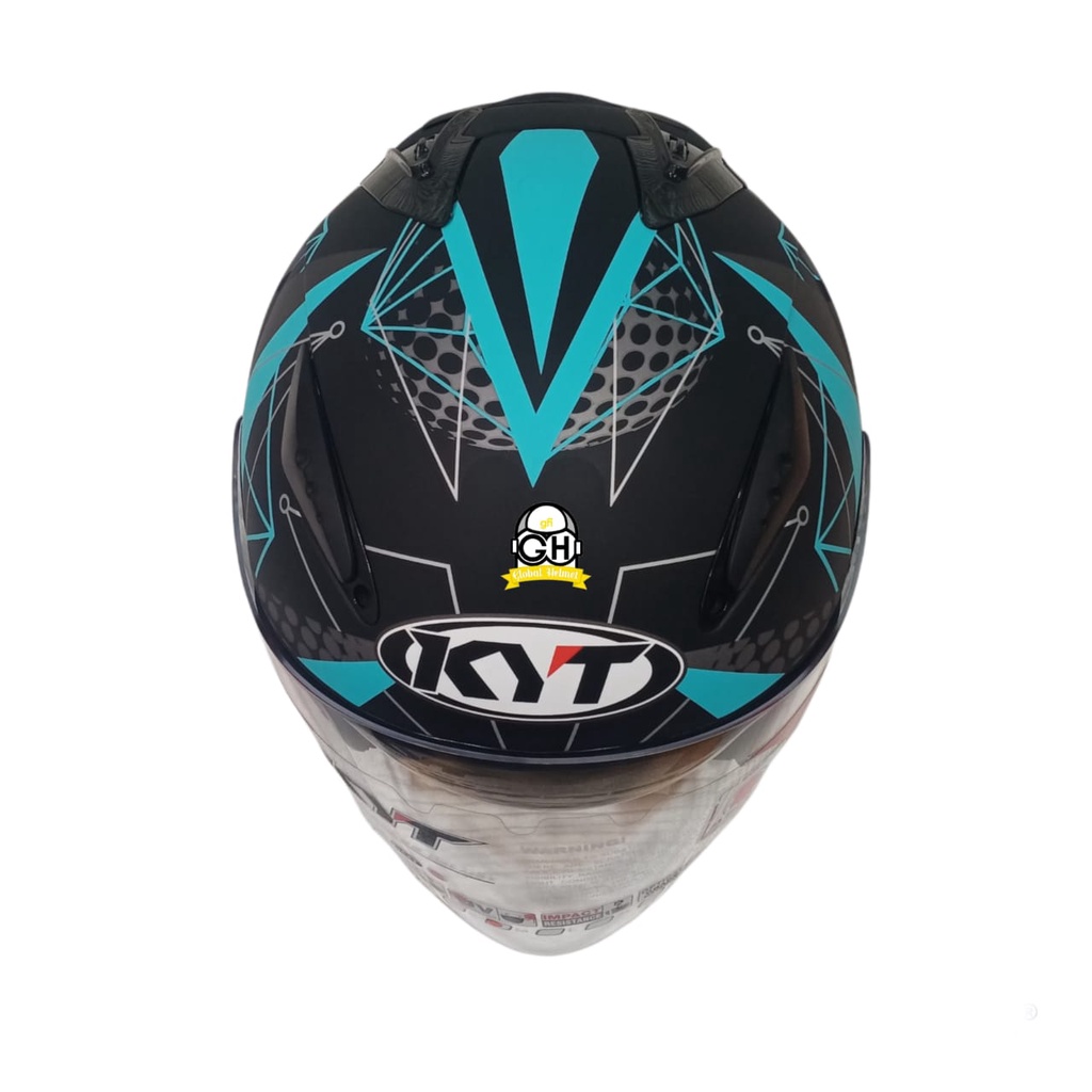 HELM KYT GALAXY FLAT R MATRIX BLACK MATT AQUA BLUE DOUBLE VISOR HALF FACE